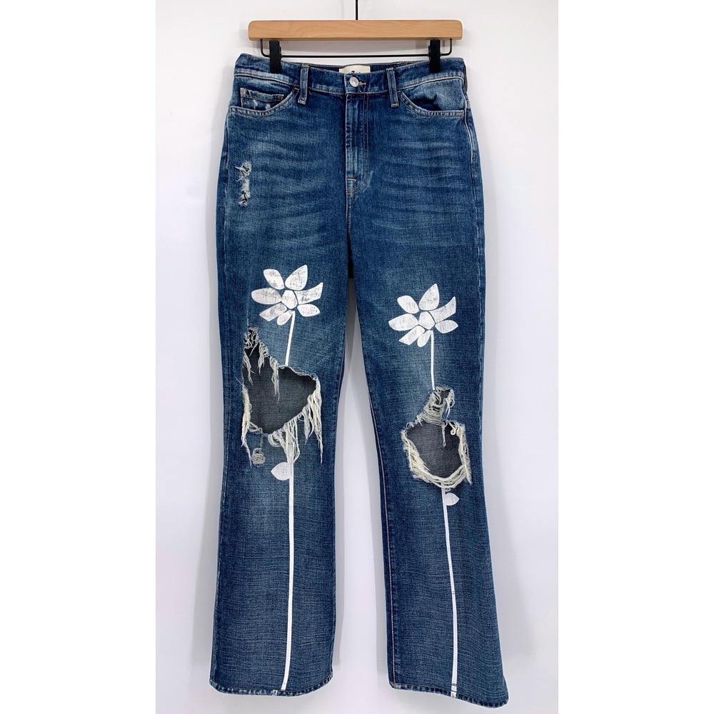 7 For All Mankind Jeans Womens 28 Blue Easy Boot Tea Party Floral‎ Distressed